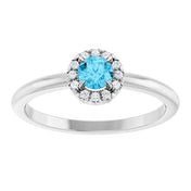 Platinum Natural Aquamarine & .05 CTW Natural Diamond French-Set Halo-Style Ring