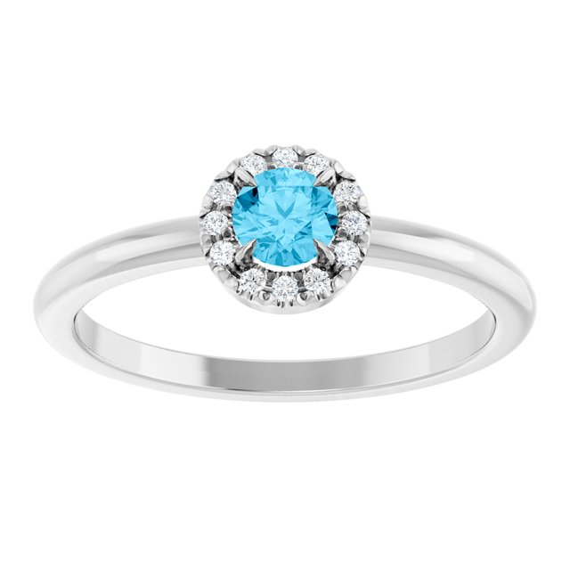 Platinum Natural Aquamarine & .05 CTW Natural Diamond French-Set Halo-Style Ring