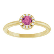 14K Yellow Natural Pink Tourmaline & .05 CTW Natural Diamond French-Set Halo-Style Ring