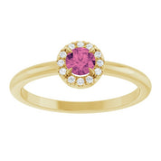 14K Yellow Natural Pink Tourmaline & .05 CTW Natural Diamond French-Set Halo-Style Ring