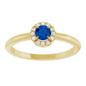 14K Yellow Natural Blue Sapphire & .03 CTW Natural Diamond French-Set Halo-Style Ring