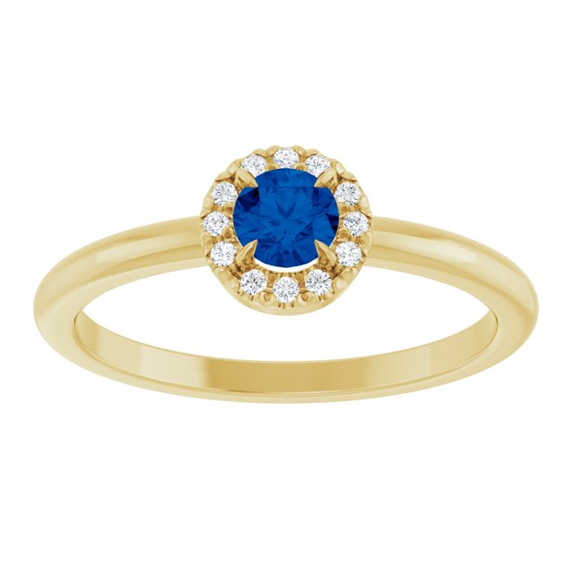 14K Yellow Natural Blue Sapphire & .03 CTW Natural Diamond French-Set Halo-Style Ring