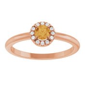 14K Rose Natural Citrine & .05 CTW Natural Diamond French-Set Halo-Style Ring