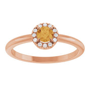 14K Rose Natural Citrine & .05 CTW Natural Diamond French-Set Halo-Style Ring