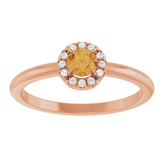 14K Rose Natural Citrine & .05 CTW Natural Diamond French-Set Halo-Style Ring