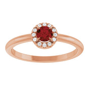 14K Rose Natural Mozambique Garnet & .05 CTW Natural Diamond French-Set Halo-Style Ring