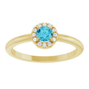 14K Yellow Natural Blue Zircon & .05 CTW Natural Diamond French-Set Halo-Style Ring