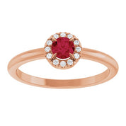 14K Rose Natural Ruby & .05 CTW Natural Diamond French-Set Halo-Style Ring