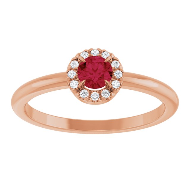 14K Rose Natural Ruby & .05 CTW Natural Diamond French-Set Halo-Style Ring