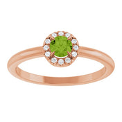 14K Rose Natural Peridot & .05 CTW Natural Diamond French-Set Halo-Style Ring
