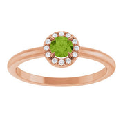14K Rose Natural Peridot & .05 CTW Natural Diamond French-Set Halo-Style Ring