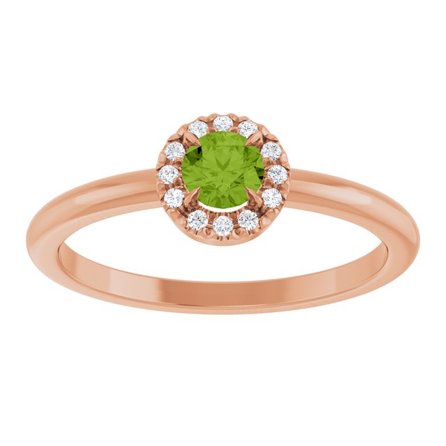 14K Rose Natural Peridot & .05 CTW Natural Diamond French-Set Halo-Style Ring