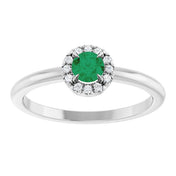 14K White Natural Emerald & .05 CTW Natural Diamond French-Set Halo-Style Ring