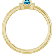 14K Yellow Natural Aquamarine & .05 CTW Natural Diamond French-Set Halo-Style Ring