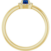 14K Yellow Natural Blue Sapphire & .03 CTW Natural Diamond French-Set Halo-Style Ring