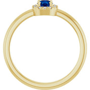 14K Yellow Natural Blue Sapphire & .03 CTW Natural Diamond French-Set Halo-Style Ring