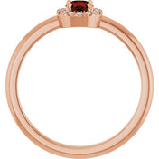 14K Rose Natural Mozambique Garnet & .05 CTW Natural Diamond French-Set Halo-Style Ring