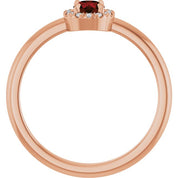 14K Rose Natural Mozambique Garnet & .05 CTW Natural Diamond French-Set Halo-Style Ring