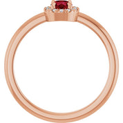 14K Rose Natural Ruby & .05 CTW Natural Diamond French-Set Halo-Style Ring