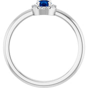 Sterling Silver Natural Blue Sapphire & .03 CTW Natural Diamond French-Set Halo-Style Ring