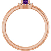 14K Rose Natural Amethyst & .05 CTW Natural Diamond French-Set Halo-Style Ring
