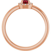 14K Rose Lab-Grown Ruby & .05 CTW Natural Diamond French-Set Halo-Style Ring