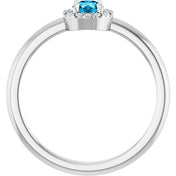 Platinum Natural Aquamarine & .05 CTW Natural Diamond French-Set Halo-Style Ring