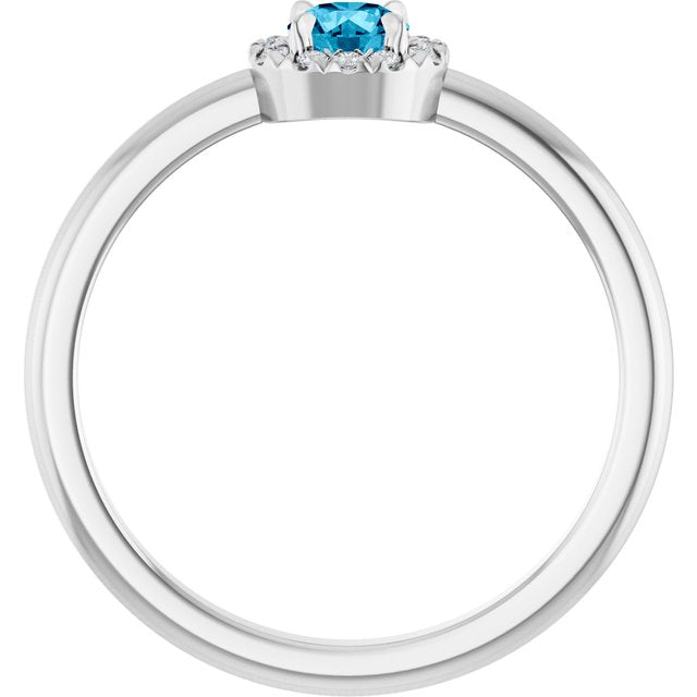 Platinum Natural Aquamarine & .05 CTW Natural Diamond French-Set Halo-Style Ring