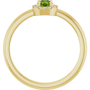 14K Yellow Natural Peridot & .05 CTW Natural Diamond French-Set Halo-Style Ring