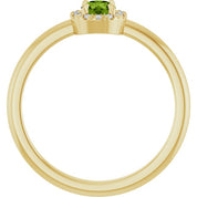14K Yellow Natural Peridot & .05 CTW Natural Diamond French-Set Halo-Style Ring