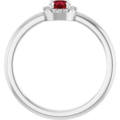 Sterling Silver Natural Ruby & .05 CTW Natural Diamond French-Set Halo-Style Ring