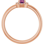 14K Rose Natural Pink Tourmaline & .05 CTW Natural Diamond French-Set Halo-Style Ring