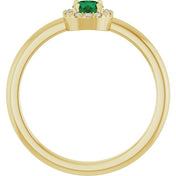 14K Yellow Lab-Grown Emerald & .05 CTW Natural Diamond French-Set Halo-Style Ring