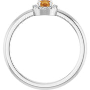 14K White Natural Citrine & .05 CTW Natural Diamond French-Set Halo-Style Ring