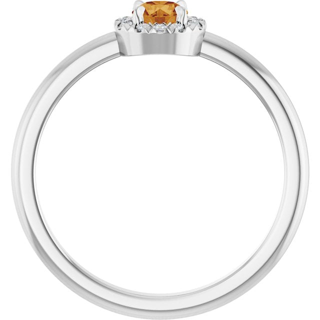 14K White Natural Citrine & .05 CTW Natural Diamond French-Set Halo-Style Ring