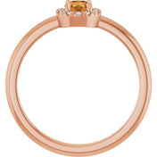 14K Rose Natural Citrine & .05 CTW Natural Diamond French-Set Halo-Style Ring