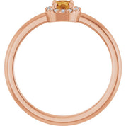 14K Rose Natural Citrine & .05 CTW Natural Diamond French-Set Halo-Style Ring
