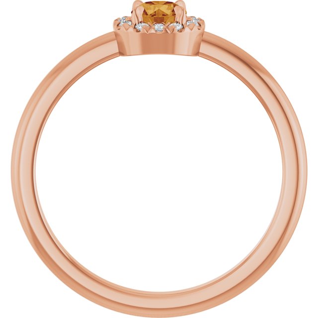 14K Rose Natural Citrine & .05 CTW Natural Diamond French-Set Halo-Style Ring
