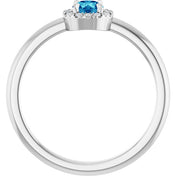 14K White Natural Blue Zircon & .05 CTW Natural Diamond French-Set Halo-Style Ring