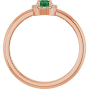 14K Rose Natural Emerald & .05 CTW Natural Diamond French-Set Halo-Style Ring