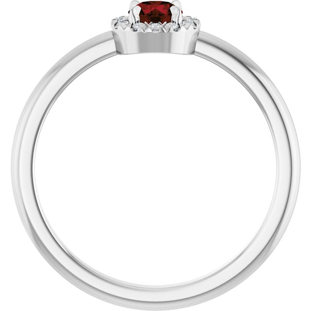 14K White Natural Mozambique Garnet & .05 CTW Natural Diamond French-Set Halo-Style Ring