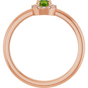 14K Rose Natural Peridot & .05 CTW Natural Diamond French-Set Halo-Style Ring