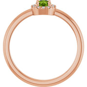 14K Rose Natural Peridot & .05 CTW Natural Diamond French-Set Halo-Style Ring