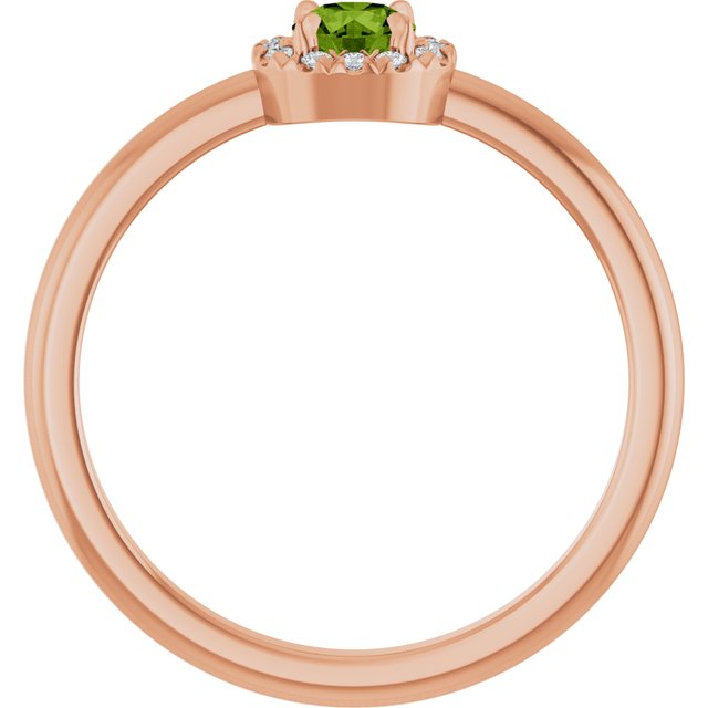 14K Rose Natural Peridot & .05 CTW Natural Diamond French-Set Halo-Style Ring