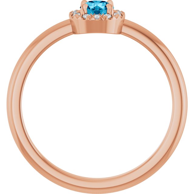 14K Rose Natural Aquamarine & .05 CTW Natural Diamond French-Set Halo-Style Ring