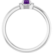 Sterling Silver Natural Amethyst & .05 CTW Natural Diamond French-Set Halo-Style Ring
