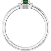 14K White Natural Emerald & .05 CTW Natural Diamond French-Set Halo-Style Ring