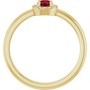 14K Yellow Lab-Grown Ruby & .05 CTW Natural Diamond French-Set Halo-Style Ring