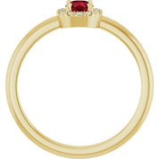 14K Yellow Lab-Grown Ruby & .05 CTW Natural Diamond French-Set Halo-Style Ring