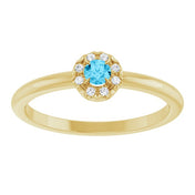 14K Yellow Natural Aquamarine & .03 CTW Natural Diamond French-Set Halo-Style Ring
